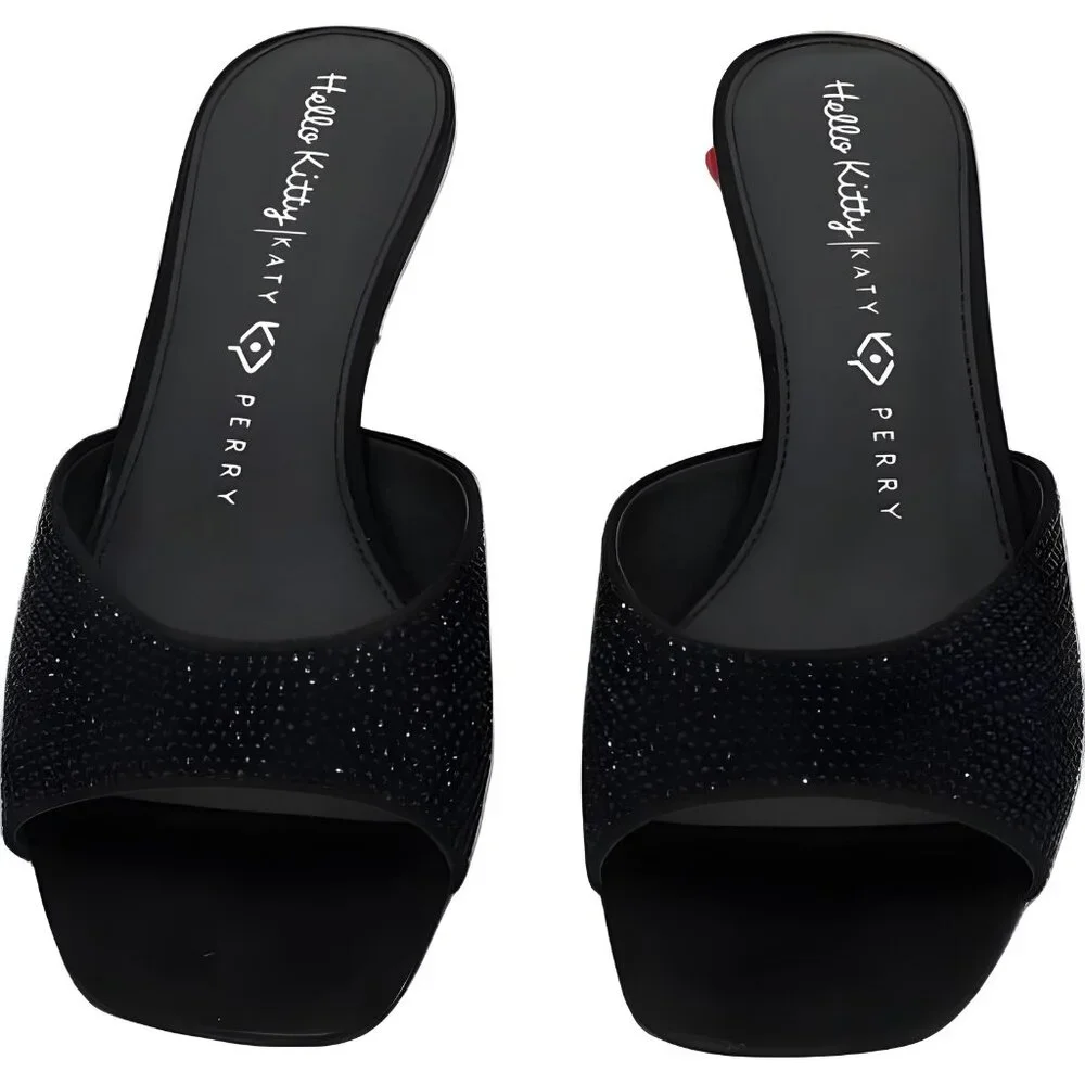 Hello Kitty x Katy Perry Rhinestone Heeled Slide Sandals Black Women 11M - Picture 5 of 6